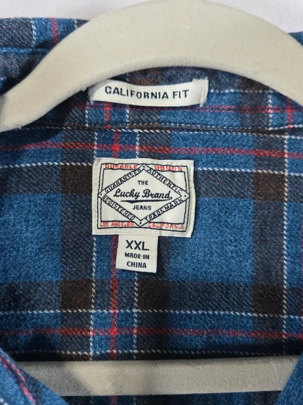 Lucky Brand Jeans Men’s XXL California Fit Blue Plaid Flannel Button Up Shirt